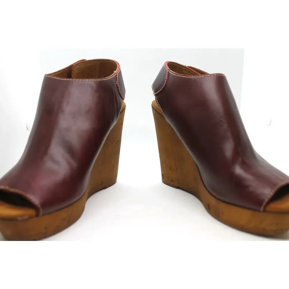 Sbicca Vintage Collection Merlot Leather Platform Wedge Shoes sz 40 EU / 9 US